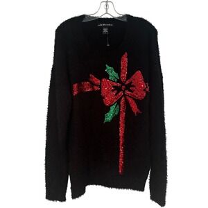United States Sweaters Sequin Christmas Eyelash Sweater Womens Medium Black NWOT